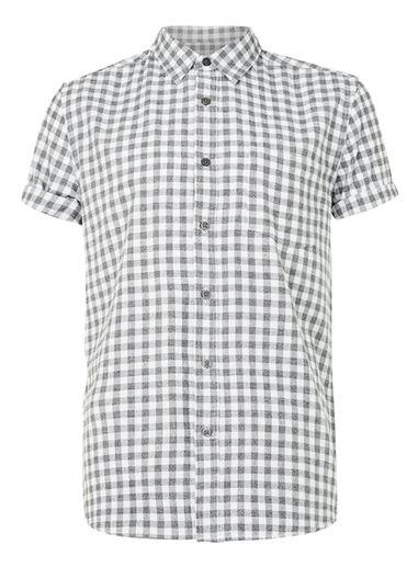 Topman Mens Black And White Check Gingham Short Sleeve Casual Shirt