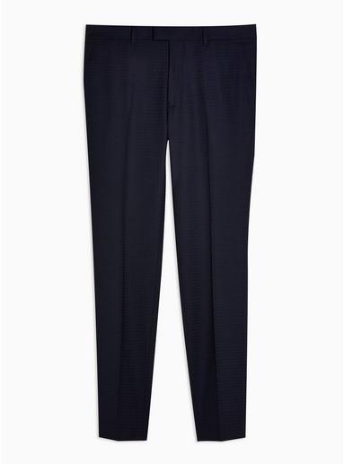 Topman Mens Premium Navy Gingham Check Skinny Fit Suit Pants