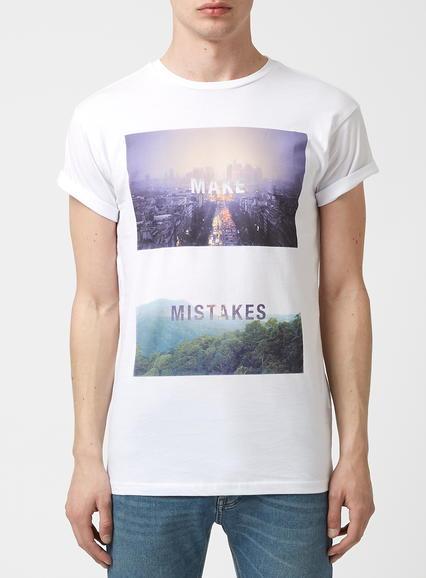Topman Mens White Mistake Print T-shirt
