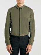 Topman Mens Green Khaki Oxford Long Sleeve Smart Shirt