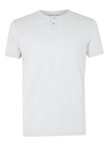 Topman Mens Light Grey Marl Grandad Collar T-shirt