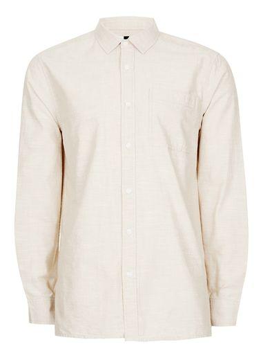Topman Mens Brown Stone Slub Cotton Short Sleeve Casual Shirt