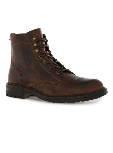 Topman Mens Brown Tan Leather Toecap Boots