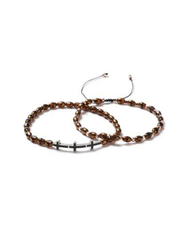 Topman Mens Multi Brown Beaded Cross Bracelet 2 Pack*