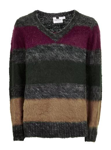 Topman Mens Grey Gray Stripe Brush Sweater