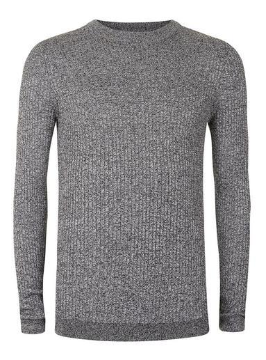 Topman Mens Grey Salt And Pepper Ribbed Muscle Fit Sweater
