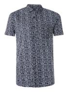 Topman Mens Blue Navy And White Print Short Sleeve Casual Shirt