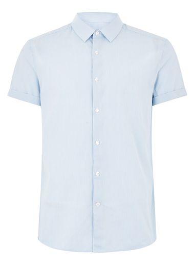 Topman Mens Blue And White Short Sleeve Shirt