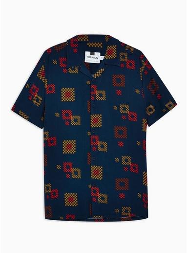 Topman Mens Navy Large Geometric Revere Shirt