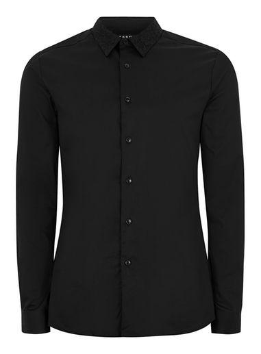 Topman Mens Black Lace Collar Shirt