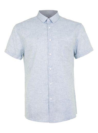 Topman Mens Blue Crosshatch Short Sleeve Dress Shirt
