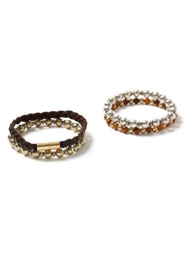 Topman Mens Brown Faux Leather Beaded Bracelets Pack*