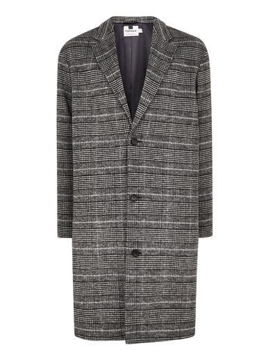 Topman Mens Mid Grey Grey Check Oversized Overcoat