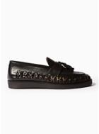 Topman Mens Black Leather Weave Loafers
