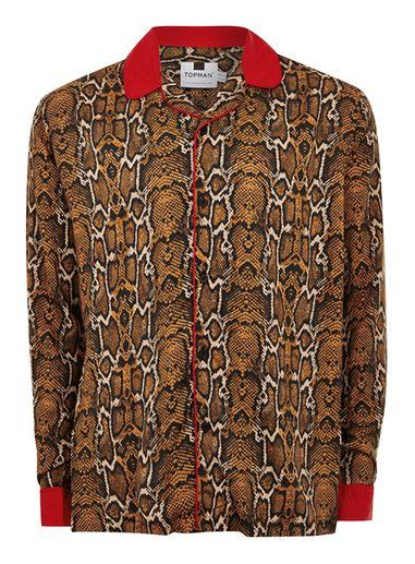 Topman Mens Multi Snake Print Long Sleeve Revere Shirt