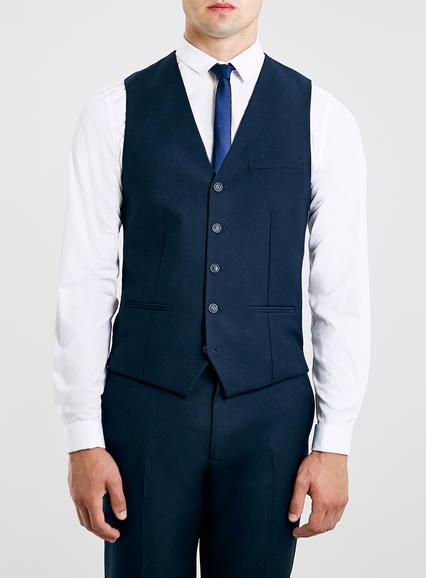 Topman Mens Blue New Navy Suit Waistcoat
