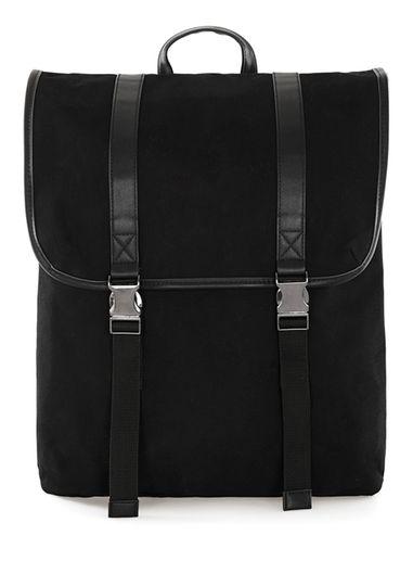 Topman Mens Black Grid Strap Canvas Backpack