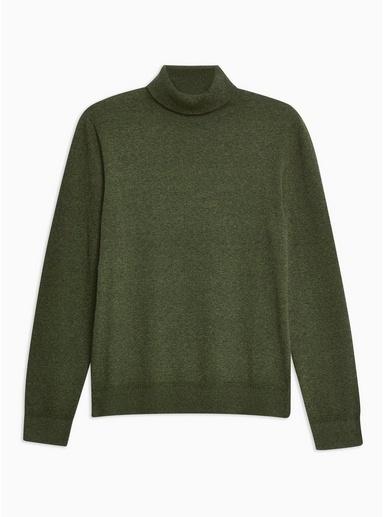 Topman Mens Dark Green Roll Neck Jumper