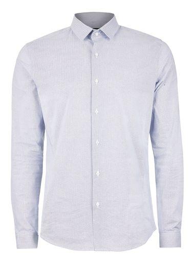 Topman Mens White Blue Geo Print Stretch Slim Fit Dress Shirt