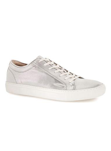 Topman Mens Silver Metallic Leather Printed Sneakers