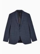 Topman Mens Navy Check Skinny Fit Single Breasted Blazer With Peak Lapels