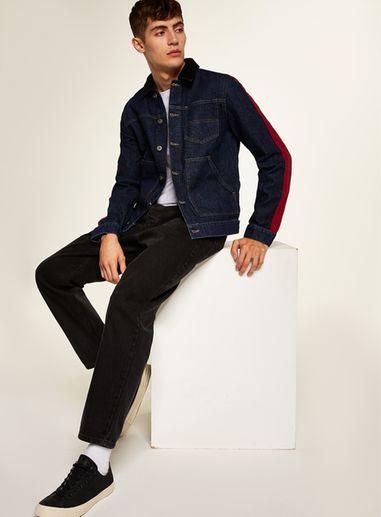 Topman Mens Navy Denim Jacket With Side Stripe