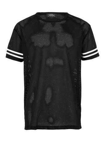 Topman Black Mesh Stripe Sleeve T-shirt