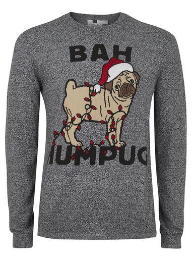 Topman Mens Grey Gray Salt And Pepper 'bah Humpug' Sweater