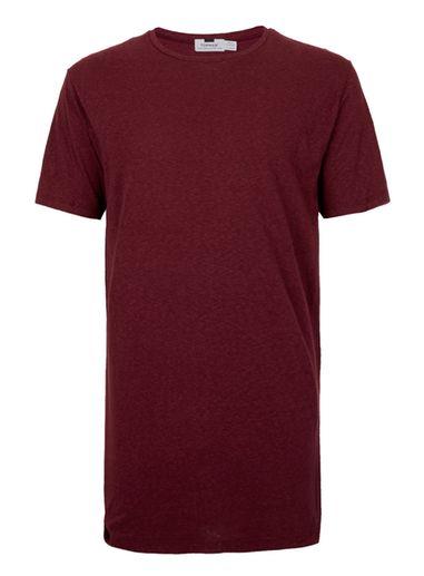 Topman Mens Red Burgundy Linen Mix Longline T-shirt