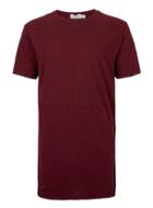 Topman Mens Red Burgundy Linen Mix Longline T-shirt
