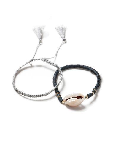 Topman Mens Black Navy And Grey Shell Bracelets 2 Pack*