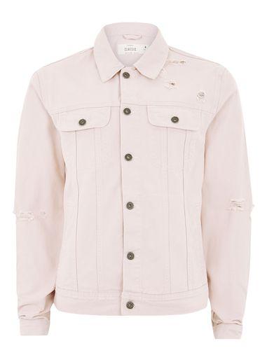 Topman Mens Pink Distressed Western Jacket