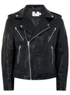 Topman Mens Black Printed Leather Biker Jacket