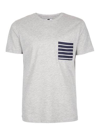 Topman Mens Grey Striped Pocket T-shirt