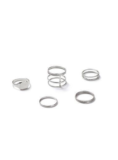 Topman Mens Silver Look Cut Out Ring Multipack*