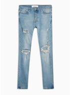 Topman Mens Blue Light Wash Blowout Stretch Skinny Jeans