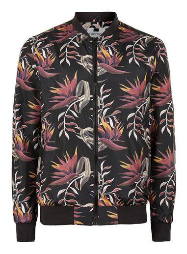 Topman Mens Black Floral Print Bomber Jacket