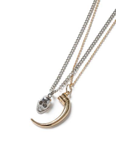Topman Mens Grey Articulated Skull Tusk Necklace*