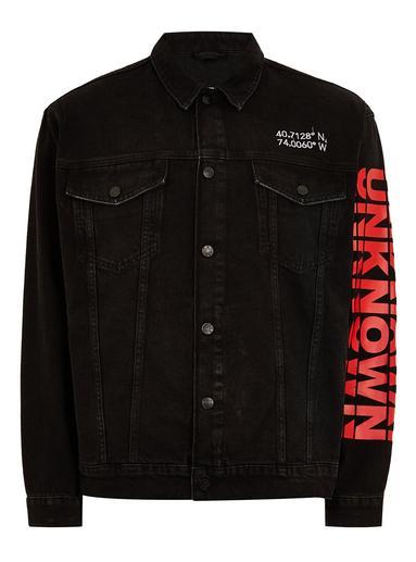 Topman Mens Black Oversized Printed Denim Jacket