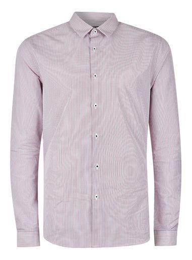 Topman Mens Red And Navy Fine Grid Slim Fit Dress Shirt