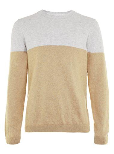 Topman Mens Grey And Camel Lightweight Sweater