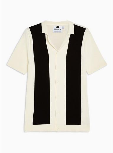 Topman Mens Cream Off White Block Stripe Revere Sweater