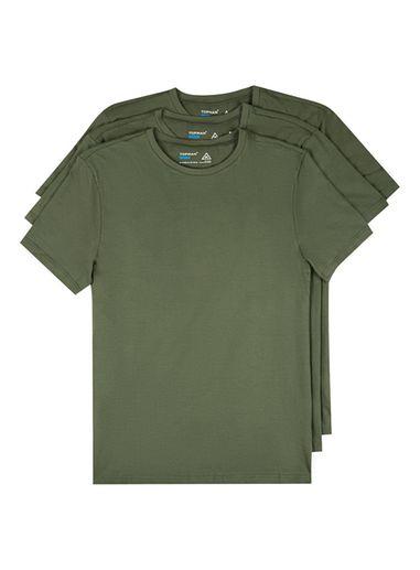 Topman Mens Green Khaki Slub Muscle Fit Roller T-shirt Multipack*