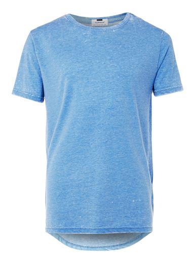Topman Mens Blue Burnout Longline T-shirt