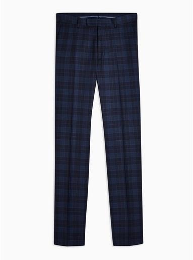 Topman Mens Navy Check Skinny Fit Suit Trousers
