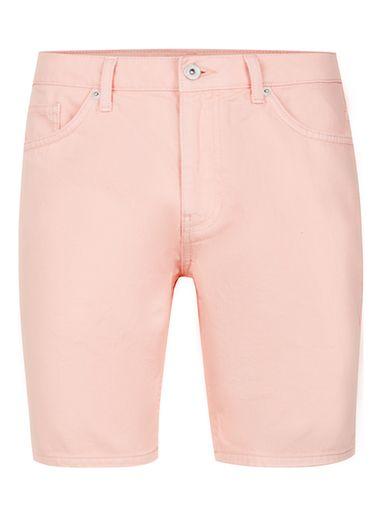 Topman Mens Pink Peach Slim Denim Shorts