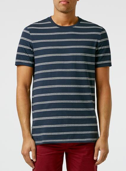 Topman Mens Blue Navy/white Slim Stripe T-shirt