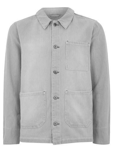 Topman Mens Multi Gray And White Stripe Denim Chore Jacket