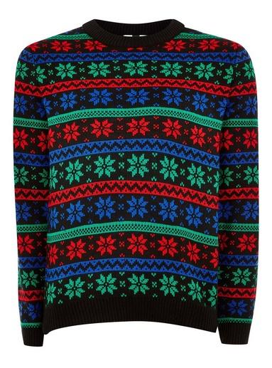 Topman Mens Multi Christmas Snowflake Stripe Jumper