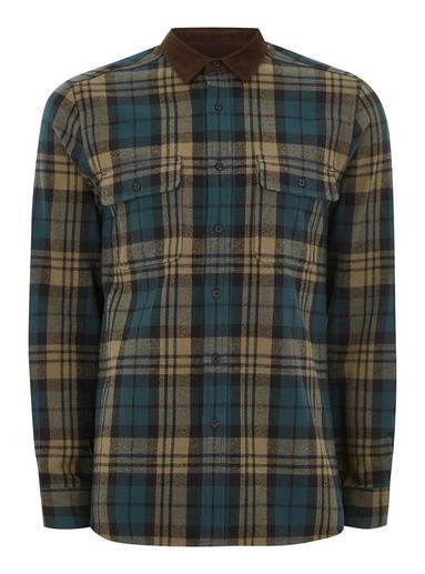 Topman Mens Green Teal And Orange Check Long Sleeve Shirt